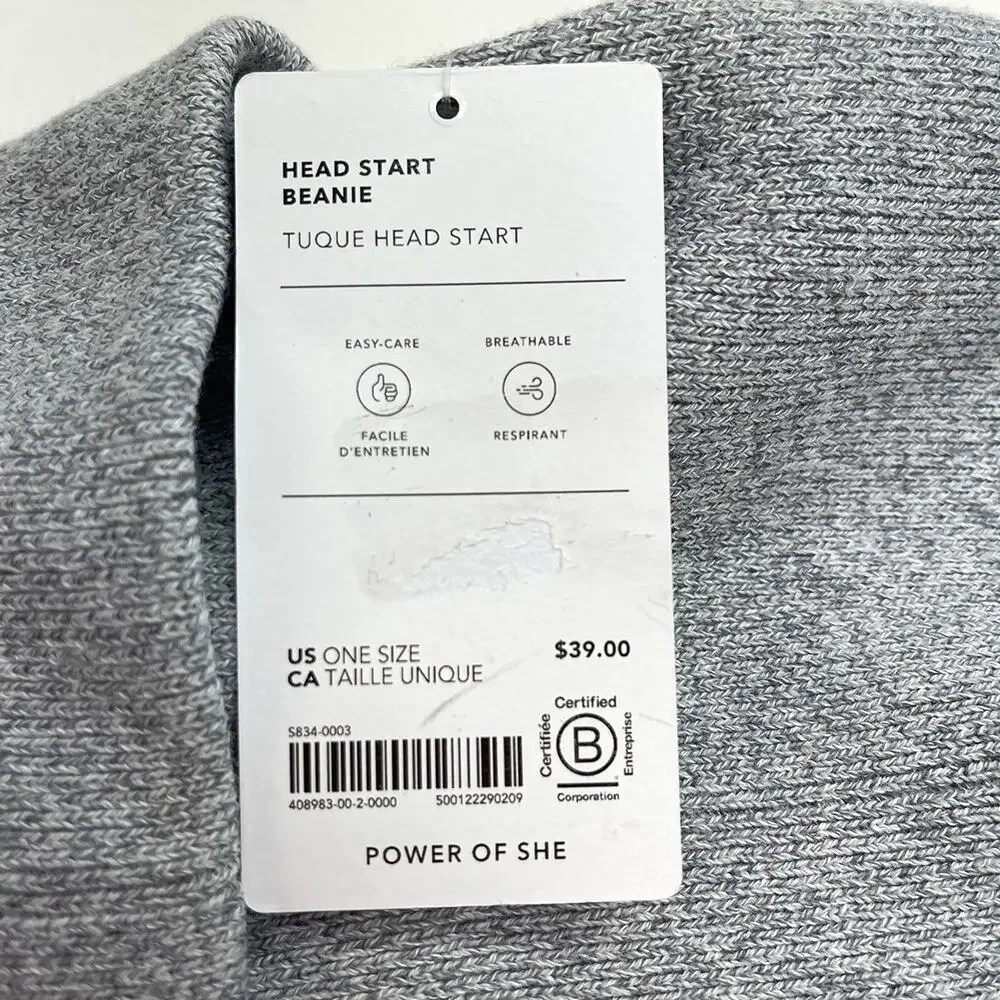 Athleta Head Start Beanie One Size New $39 Heather Gray Winter Stocking Hat Cap
